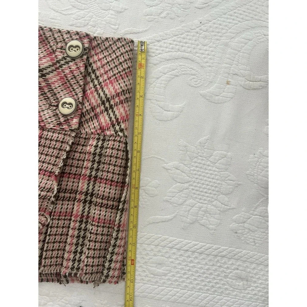 Y2K Abercrombie Fitch Mini Skirt Pink Brown Plaid Pleated Wool Blend & Silk Sz 8